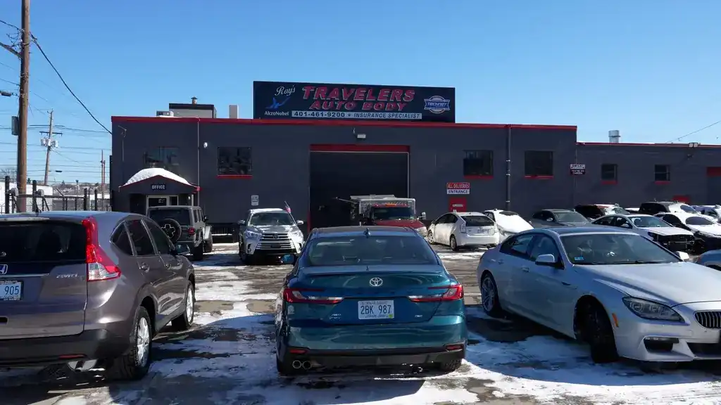 The Ray's Travelers building and its lot in low winter sun